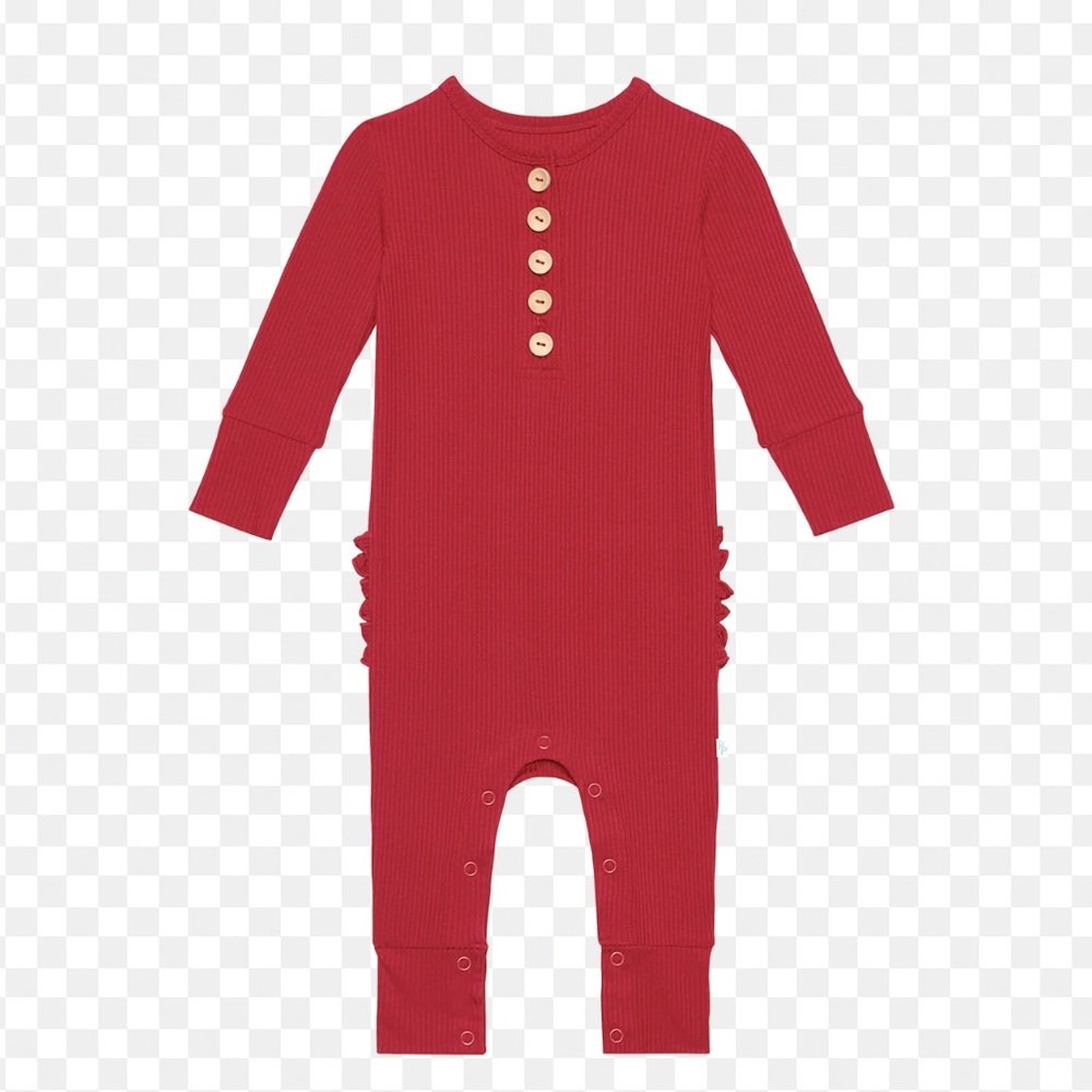 Posh Peanut Red Buttoned Kids Ruffled Romper